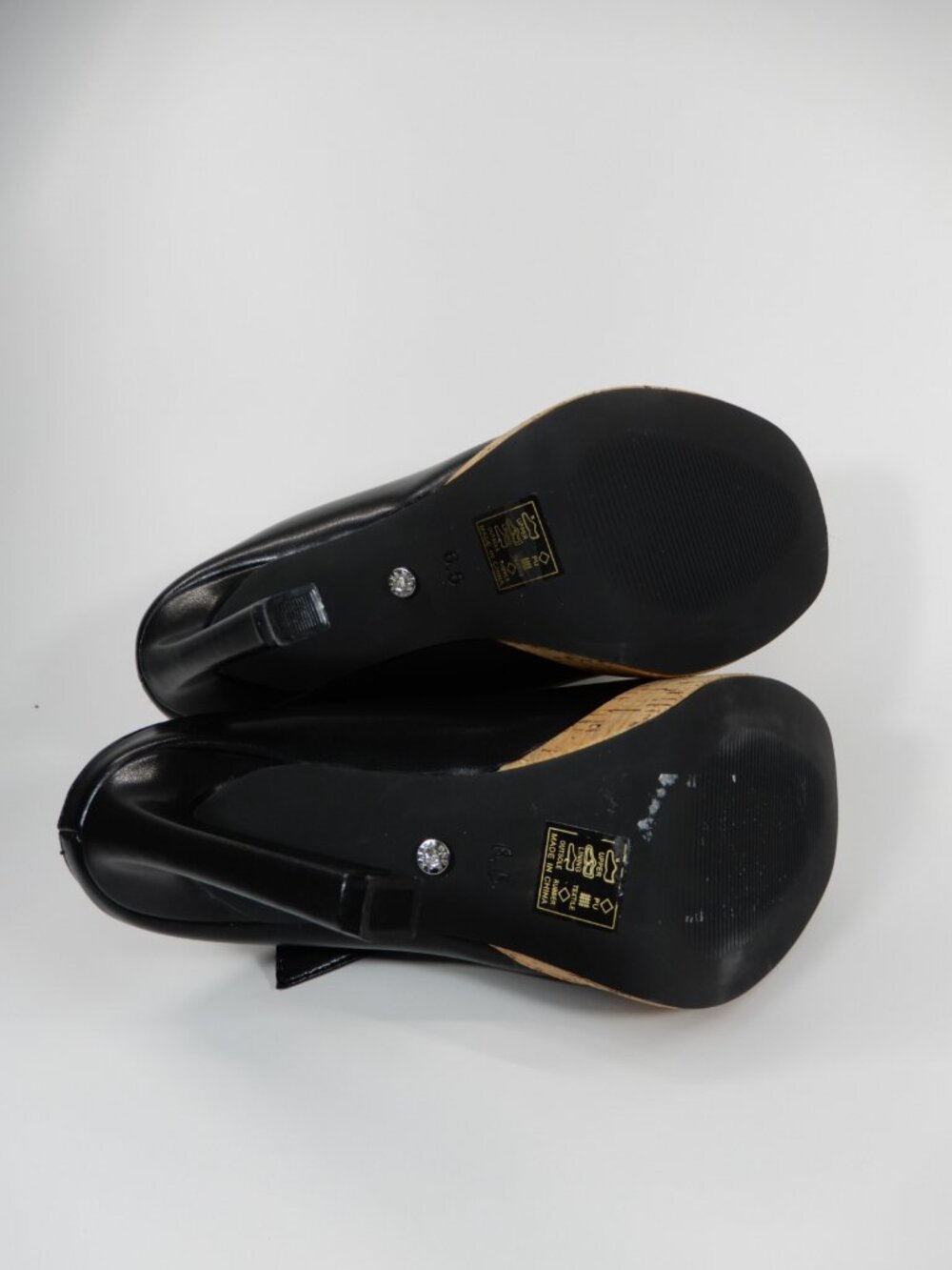 AZALEA WANG Maelie Peep Toe Shoes Cork Platform Stiletto Heel Size 6.5 Black NEW - Picture 11 of 13